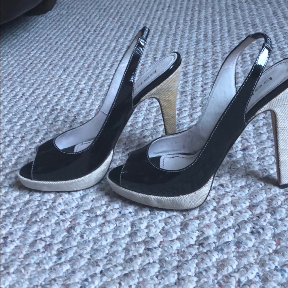 Bebe sling back patent heels